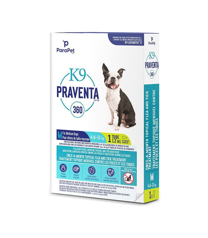 Parapet K9 Praventa 360 Traitement contre les puces et les tiques pour chiens, 4,6-11 kg