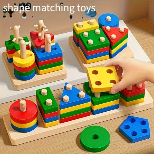 A Colorful Wooden Stacking Puzzle for Kids, Designed to Enhance Their Cognitive Skills And Hands-On Abilities. It'S an Ideal Gift for Birthdays And Holidays